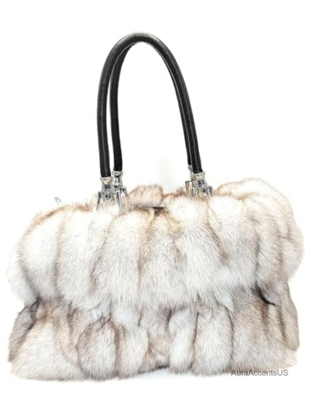 Genuine Fox Fur Large Handbag Tote Nylon Lined Spacious
